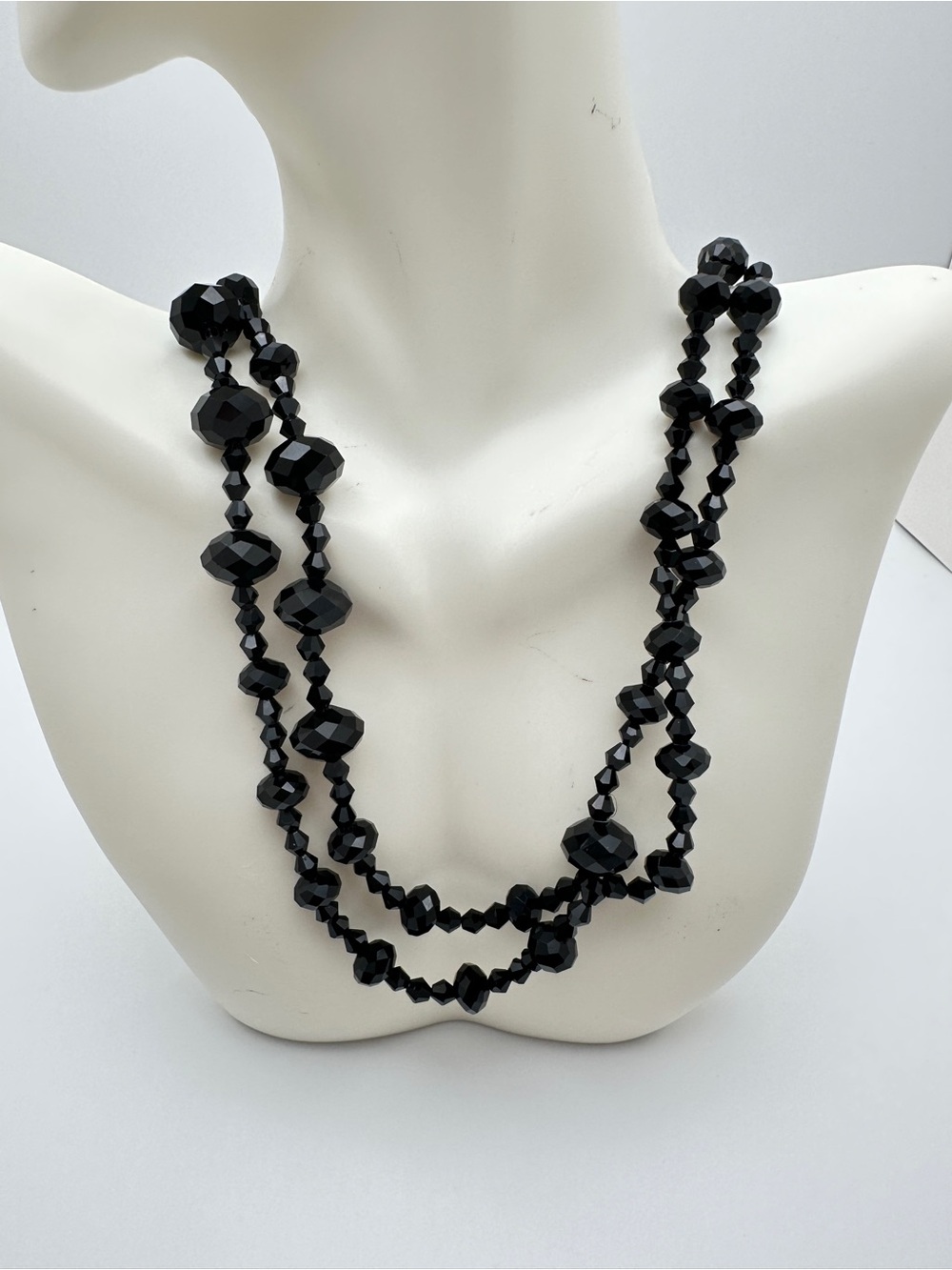 Black Faceted Bead Layered Necklace